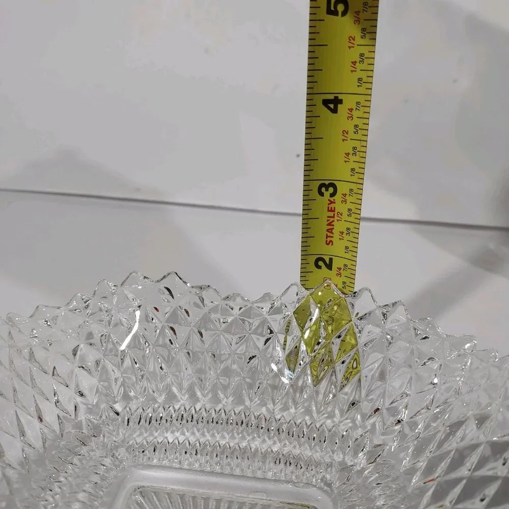 Clear Depression Glass Diamond Cut Candy Dish Candle Holder Sawtooth Edges Set 3 - Picture 6 of 12